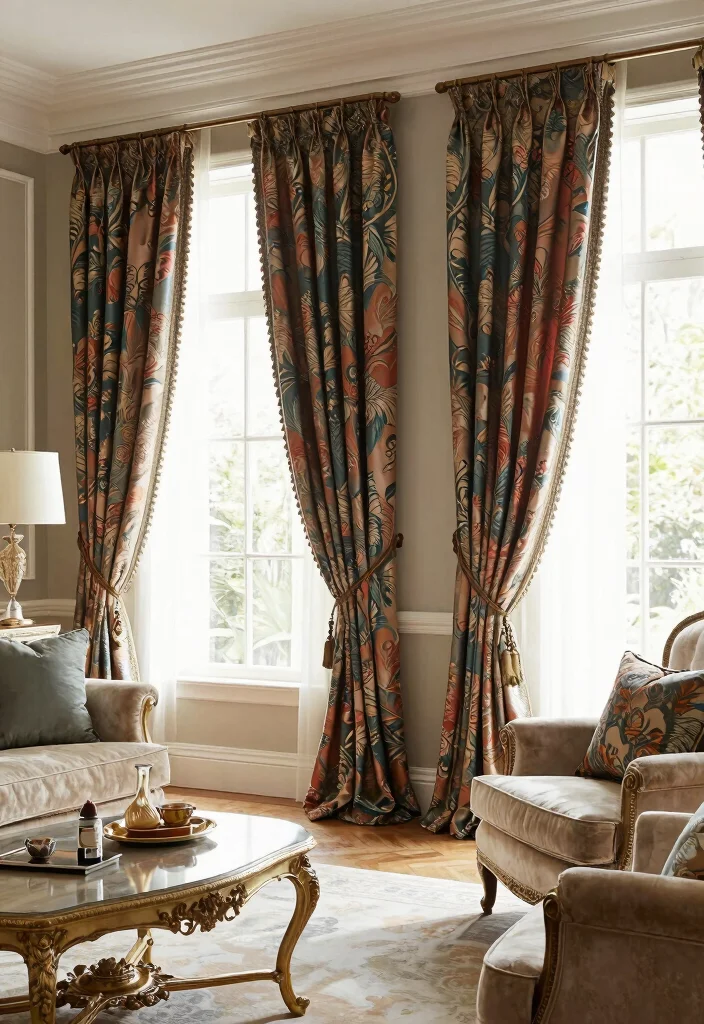 15 Vintage Curtains Living Room Ideas With Timeless Charm - 12. Timeless Damask Designs 1