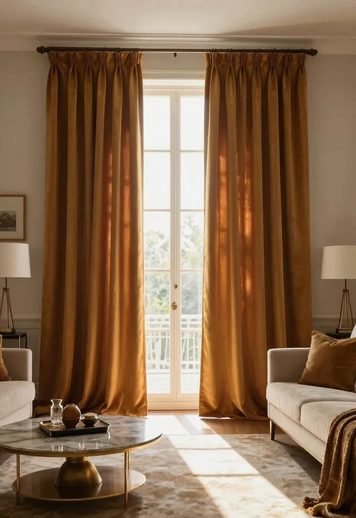 15 Vintage Curtains Living Room Ideas With Timeless Charm - 14. Dramatic Floor-Length Drapes 1