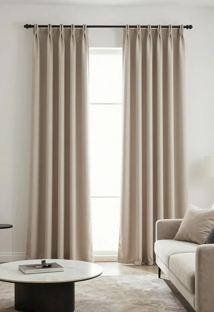 15 Vintage Curtains Living Room Ideas With Timeless Charm - 15. Vintage Solid Colors for Minimalist Elegance 1