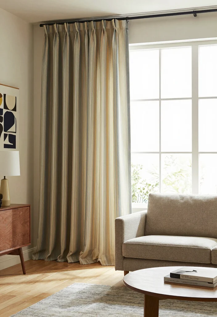 15 Vintage Curtains Living Room Ideas With Timeless Charm - 2. Classic Stripe Patterns 1