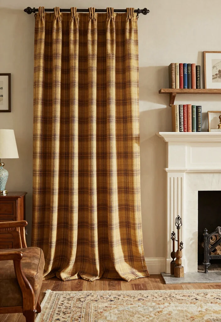 15 Vintage Curtains Living Room Ideas With Timeless Charm - 8. Classic Plaids and Checks 1