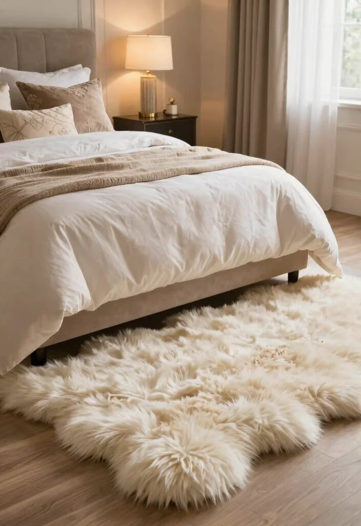 16 Area Rug Under Bed Ideas That Anchor Your Bedroom - 10. Cozy Faux Fur 1