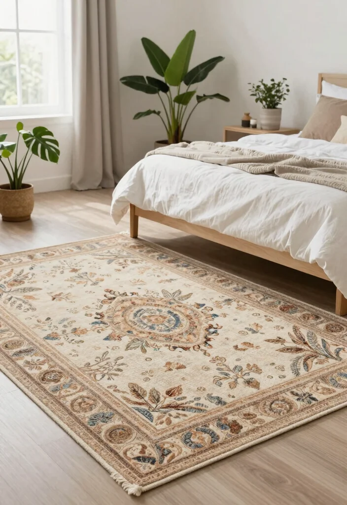 16 Area Rug Under Bed Ideas That Anchor Your Bedroom - 13. Outdoor-Inspired Rugs 1