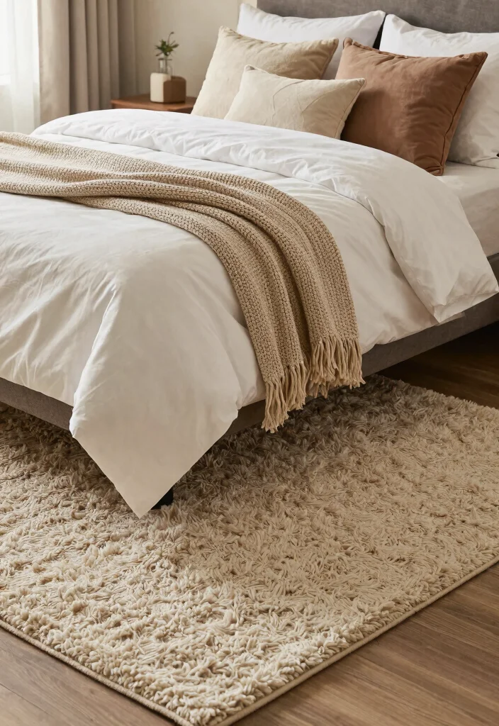 16 Area Rug Under Bed Ideas That Anchor Your Bedroom - 14. Textured Layers 1