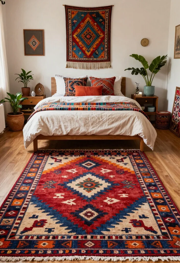 16 Area Rug Under Bed Ideas That Anchor Your Bedroom - 2. Bold Patterns 1