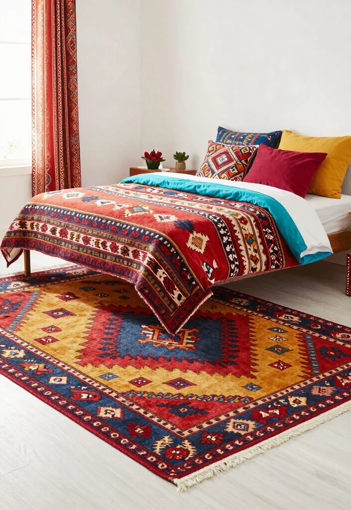 16 Area Rug Under Bed Ideas That Anchor Your Bedroom - 4. Colorful Accents 1