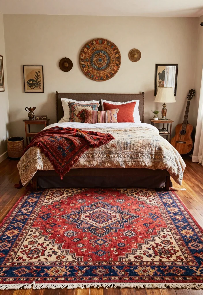 16 Area Rug Under Bed Ideas That Anchor Your Bedroom - 5. Vintage Finds 1