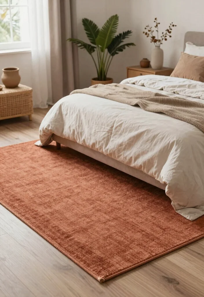 16 Area Rug Under Bed Ideas That Anchor Your Bedroom - 8. Earthy Tones 1