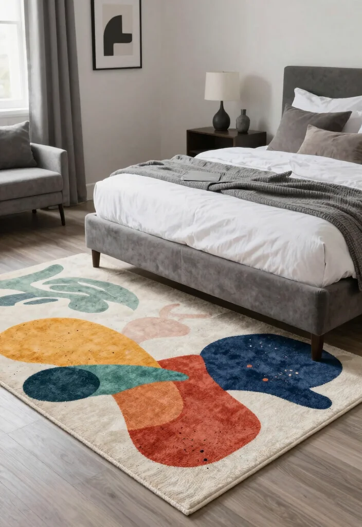 16 Area Rug Under Bed Ideas That Anchor Your Bedroom - 9. Artistic Designs 1