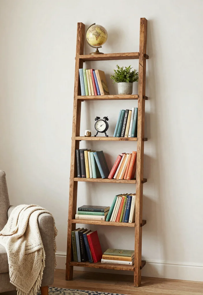 16 Bookshelf Storage Ideas That Maximize Every Inch 2 16 Bookshelf Storage Ideas That Maximize Every Inch - 2. Ladder Bookshelves for a Rustic Touch 1