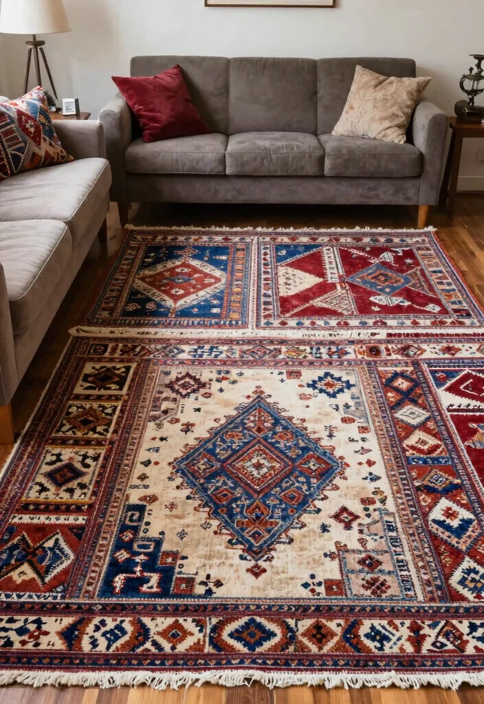 16 Double Rug Living Room Ideas That Layer Beautifully 66 16 Double Rug Living Room Ideas That Layer Beautifully - 16. Custom Layers for a Unique Touch 1