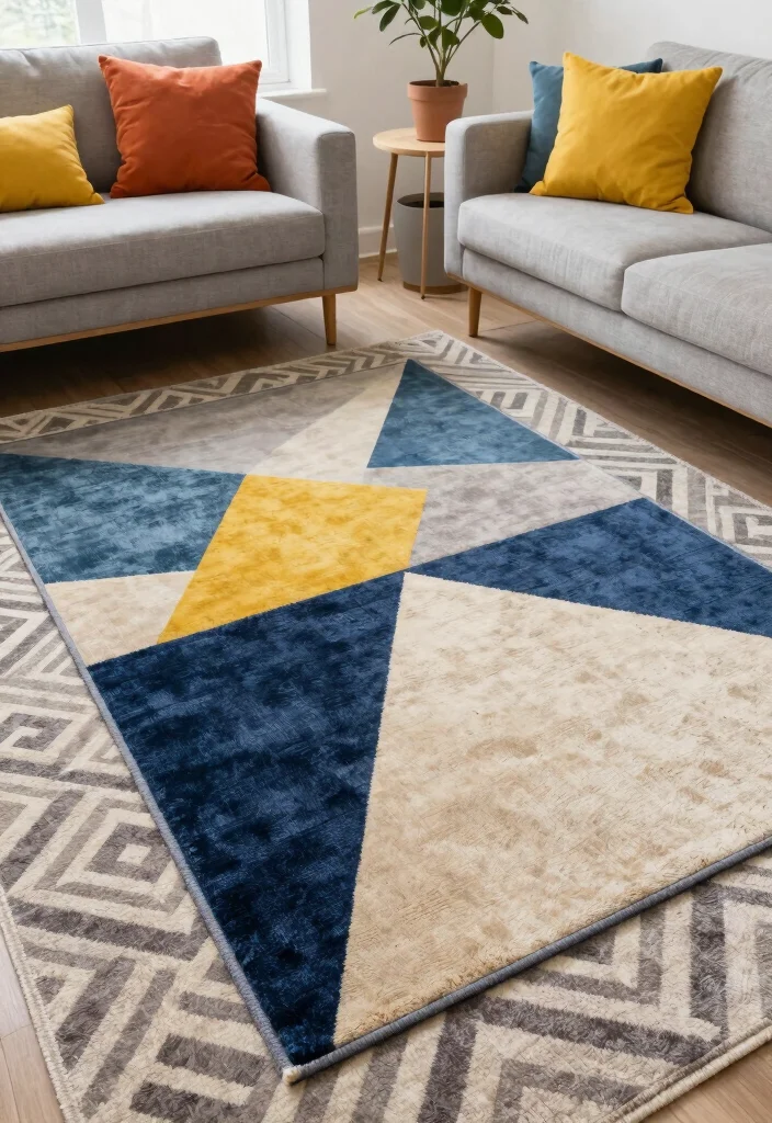 16 Double Rug Living Room Ideas That Layer Beautifully 28 16 Double Rug Living Room Ideas That Layer Beautifully - 8. Layered Geometric Patterns 1