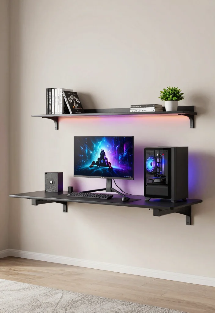 16 Gaming PC Desk Setup Ideas That Feel Powerful - 4. The Floating Desk Effect 1