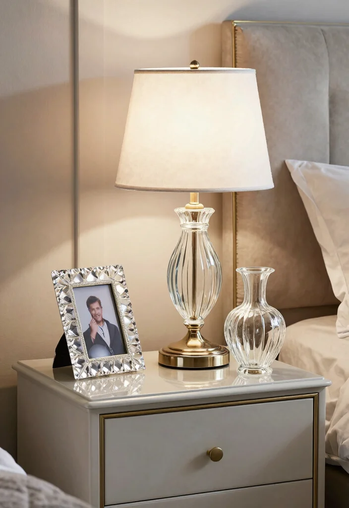 16 Nightstand Decor With Lamp Ideas That Glow Beautifully 54 16 Nightstand Decor With Lamp Ideas That Glow Beautifully - 14. Elegant Glass Accents 1
