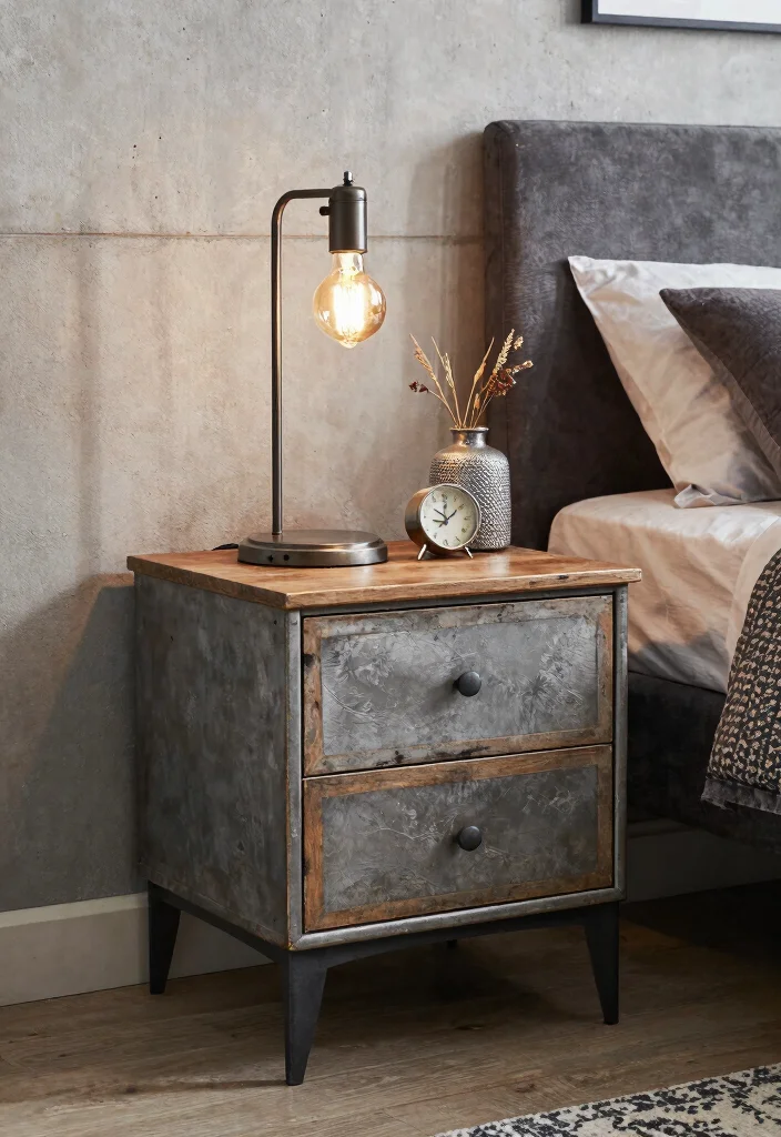 16 Nightstand Decor With Lamp Ideas That Glow Beautifully 12 16 Nightstand Decor With Lamp Ideas That Glow Beautifully - 2. Industrial Chic Vibes 1
