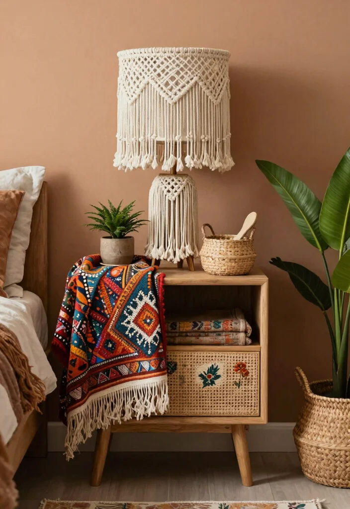 16 Nightstand Decor With Lamp Ideas That Glow Beautifully 29 16 Nightstand Decor With Lamp Ideas That Glow Beautifully - 9. Boho Bliss 1