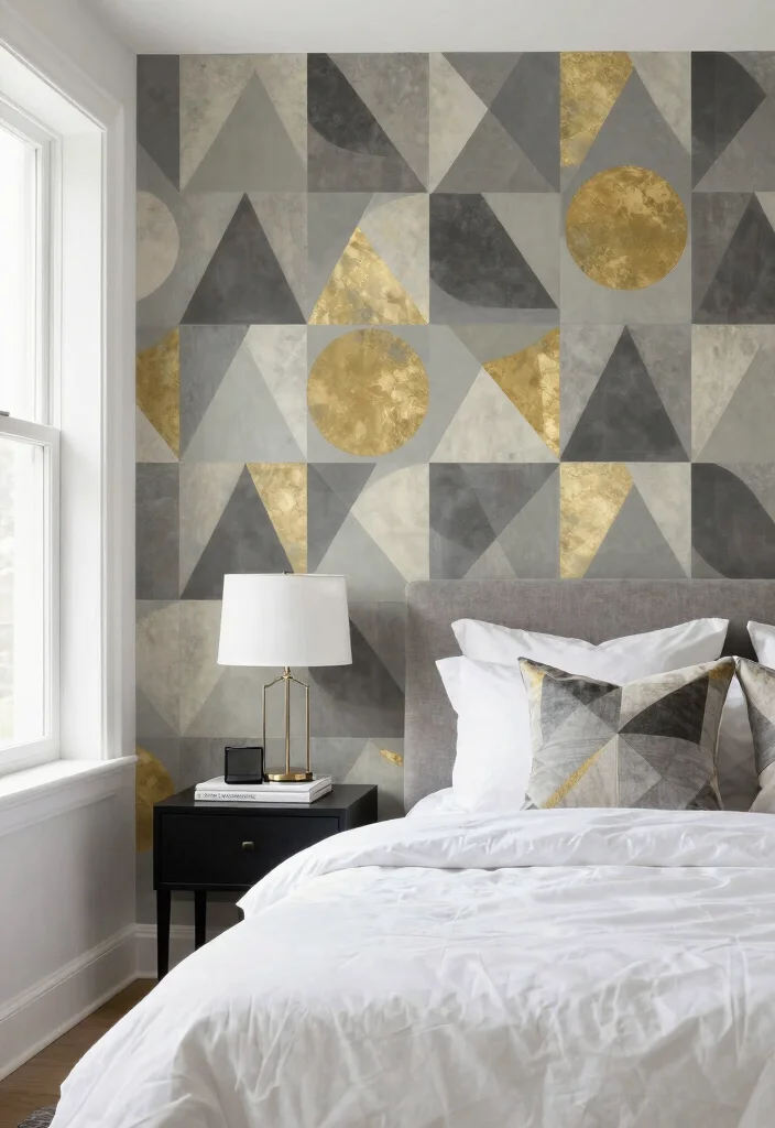 16 Wallpaper Bedroom Feature Wall 2026 Trending Ideas That Pop Beautifully - 3. Geometric Glam 1