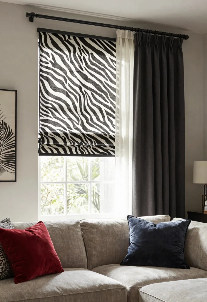 16 Zebra Blinds With Curtains Ideas That Feel Modern - 14. Creative Layering for Visual Interest 1