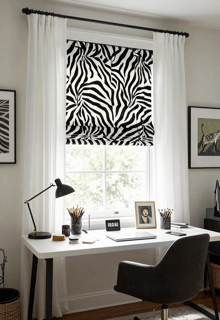 16 Zebra Blinds With Curtains Ideas That Feel Modern - 9. Bold Patterns Meet Classic Whites 1