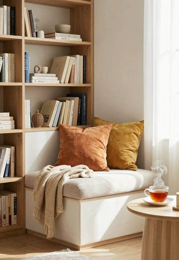 17 Corner Bookshelf Ideas Living Room Spaces Will Love 41 17 Corner Bookshelf Ideas Living Room Spaces Will Love - 11. Bookcase with Upholstered Seating Nook 1