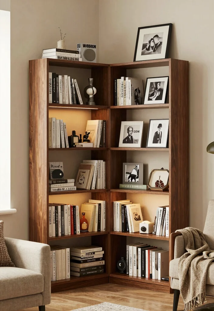 17 Corner Bookshelf Ideas Living Room Spaces Will Love 42 17 Corner Bookshelf Ideas Living Room Spaces Will Love - 12. Corner Display Bookshelf for Collectors 1