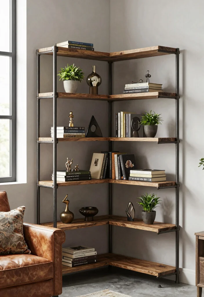 17 Corner Bookshelf Ideas Living Room Spaces Will Love 4 17 Corner Bookshelf Ideas Living Room Spaces Will Love - 4. Industrial-Style Pipe Bookshelf 1
