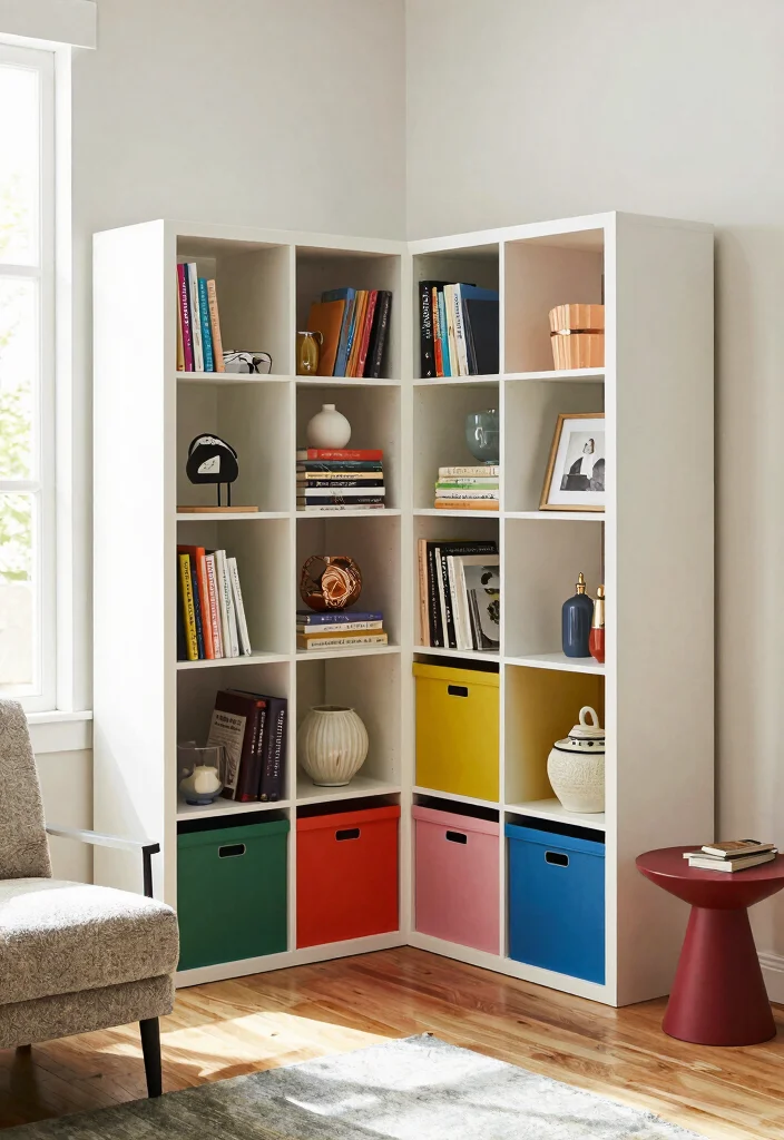17 Corner Bookshelf Ideas Living Room Spaces Will Love 17 17 Corner Bookshelf Ideas Living Room Spaces Will Love - 7. Stylish Cube Storage for Versatility 1