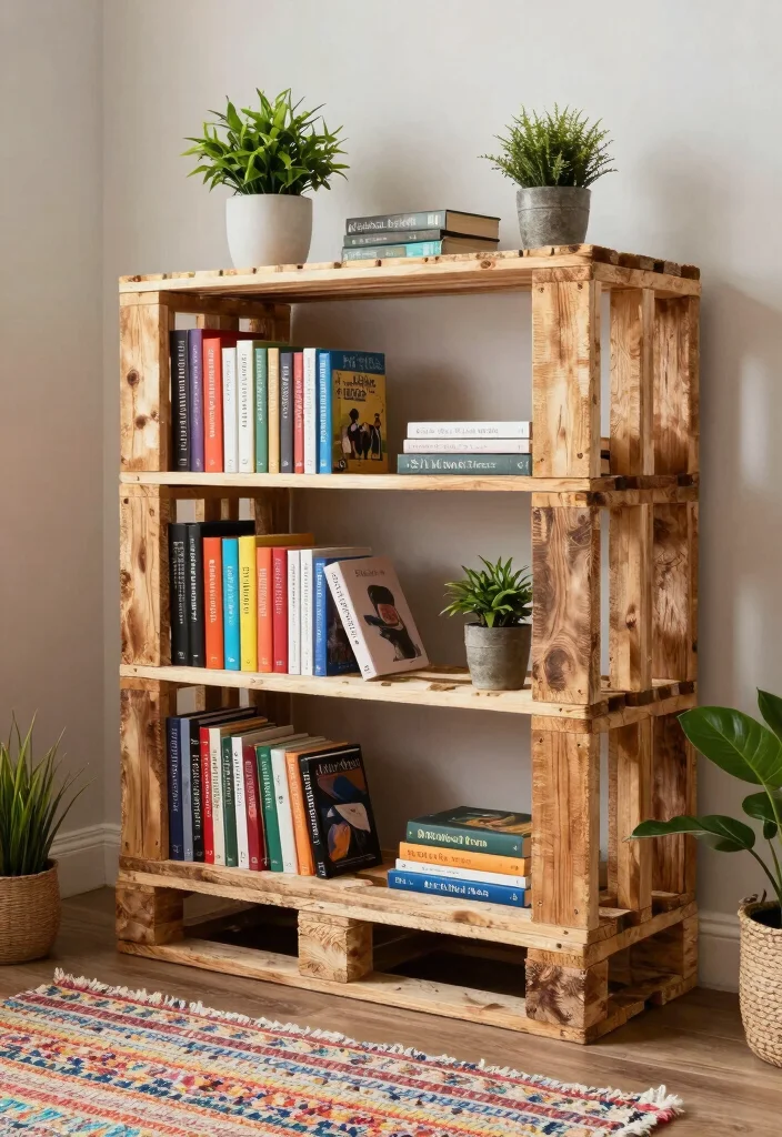 17 Corner Bookshelf Ideas Living Room Spaces Will Love 29 17 Corner Bookshelf Ideas Living Room Spaces Will Love - 9. DIY Pallet Bookshelf for Eco-Friendly Charm 1