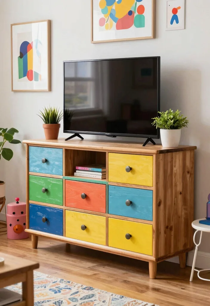 17 Homemade TV Stand Ideas That Look Custom Built 51 17 Homemade TV Stand Ideas That Look Custom Built - 11. Upcycled Drawer TV Stand 1