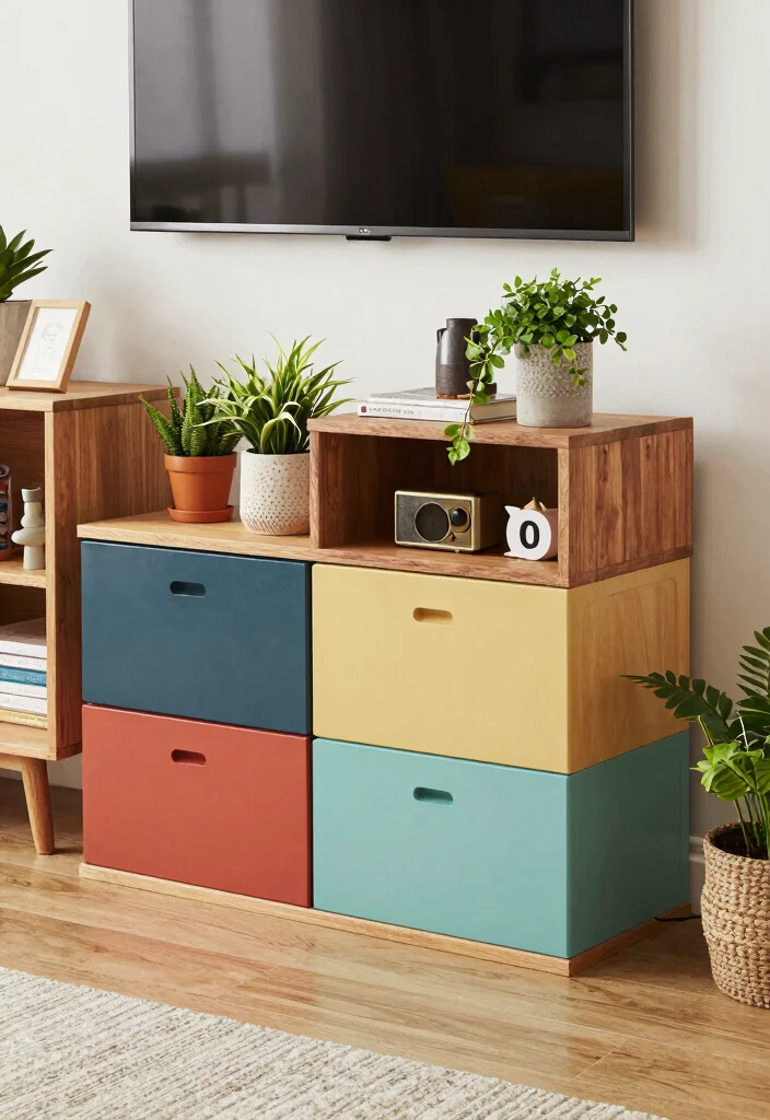 17 Homemade TV Stand Ideas That Look Custom Built 52 17 Homemade TV Stand Ideas That Look Custom Built - 12. Modular Wooden Box Stand 1