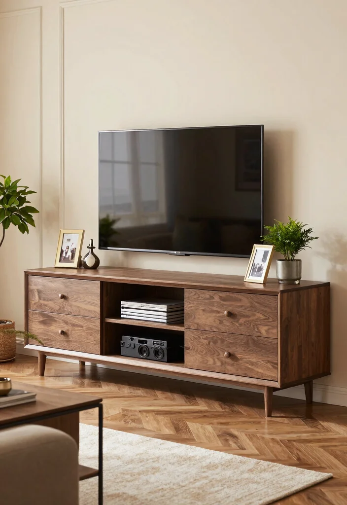 17 Homemade TV Stand Ideas That Look Custom Built 54 17 Homemade TV Stand Ideas That Look Custom Built - 14. Stylish Console Table TV Stand 1