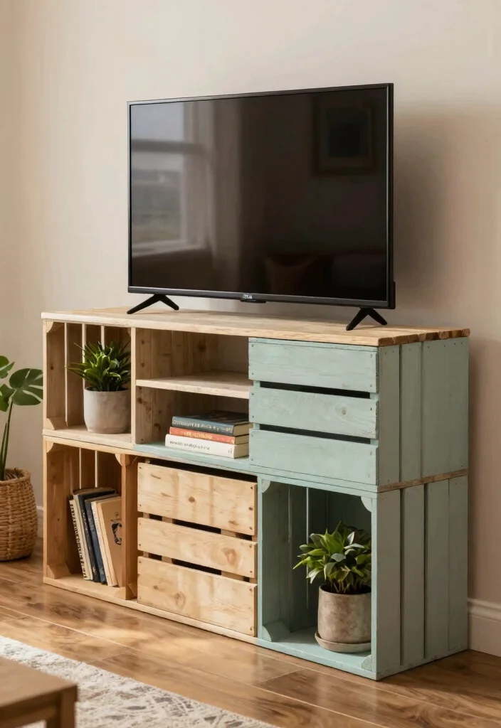 17 Homemade TV Stand Ideas That Look Custom Built 26 17 Homemade TV Stand Ideas That Look Custom Built - 6. Crate Stand 1