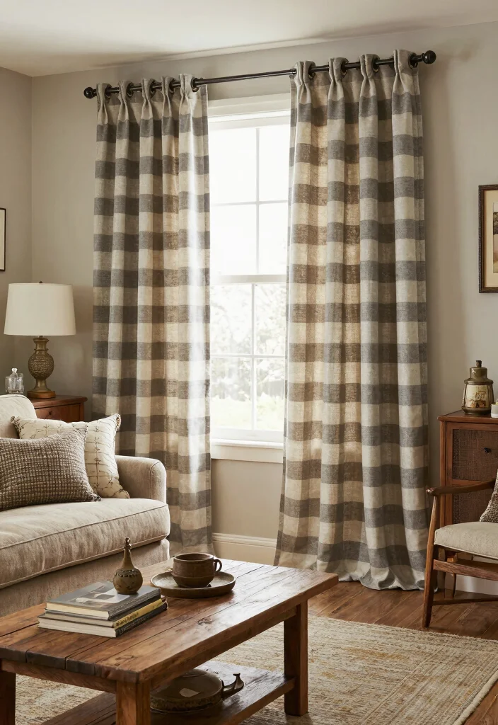 17 Lounge Curtains Ideas That Feel Soft & Stylish 44 17 Lounge Curtains Ideas That Feel Soft & Stylish - 14. Rustic Farmhouse Style 1