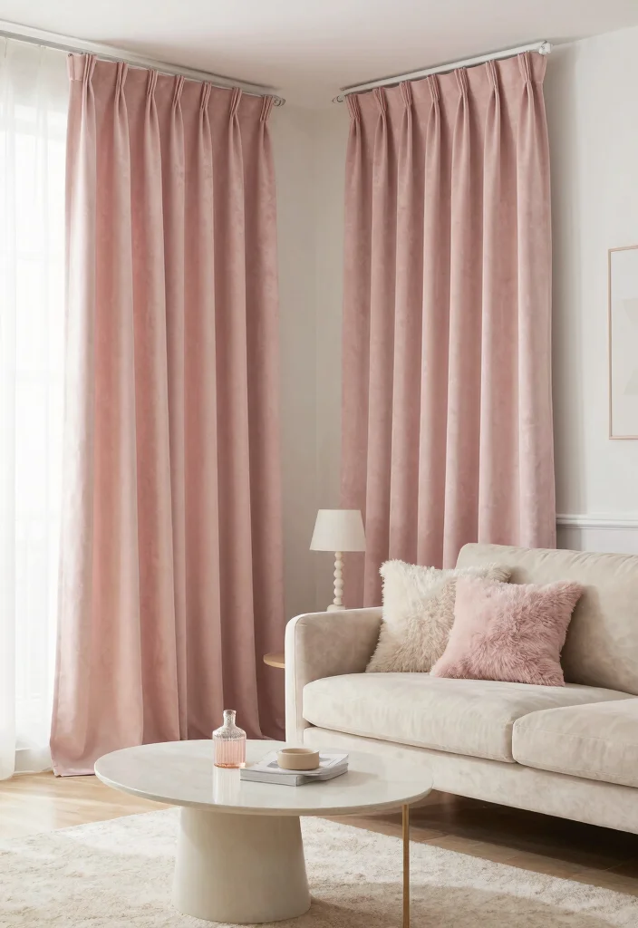 17 Lounge Curtains Ideas That Feel Soft & Stylish 45 17 Lounge Curtains Ideas That Feel Soft & Stylish - 15. Velvet Touch in Pastel Hues 1