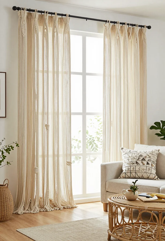 17 Lounge Curtains Ideas That Feel Soft & Stylish 23 17 Lounge Curtains Ideas That Feel Soft & Stylish - 3. Boho Chic Macrame 1