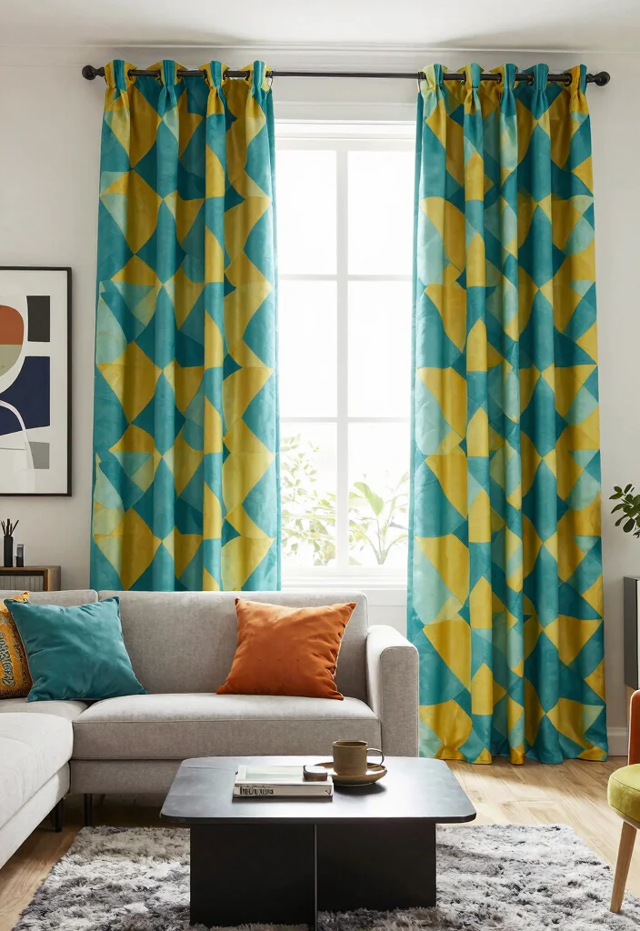 17 Lounge Curtains Ideas That Feel Soft & Stylish 24 17 Lounge Curtains Ideas That Feel Soft & Stylish - 4. Bold Geometric Prints 1