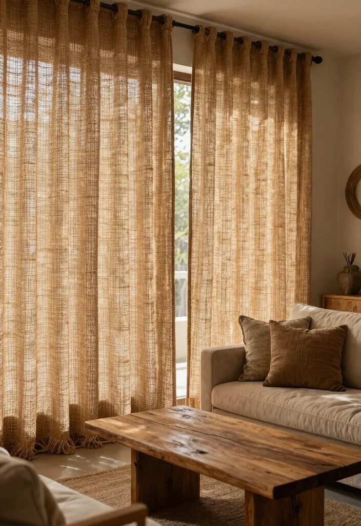 17 Lounge Curtains Ideas That Feel Soft & Stylish 28 17 Lounge Curtains Ideas That Feel Soft & Stylish - 8. Sustainable Jute Curtains 1