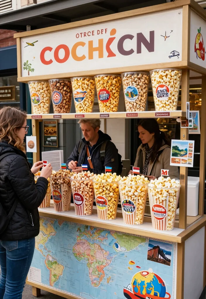 17 Popcorn Stand Ideas That Feel Fun & Festive - 15. Popcorn Stand Inspired by Your Travels 1