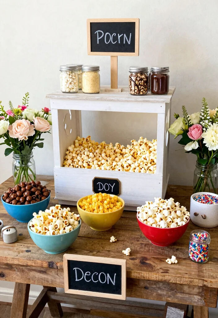 17 Popcorn Stand Ideas That Feel Fun & Festive - 2. DIY Popcorn Station 1