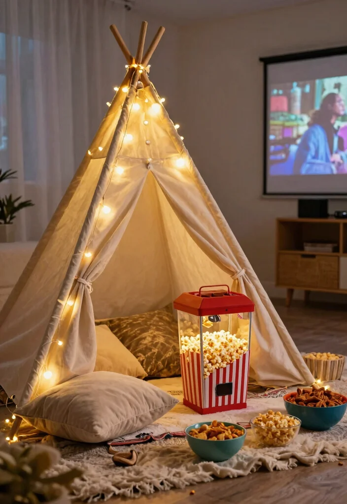 17 Popcorn Stand Ideas That Feel Fun & Festive - 3. Festive Popcorn Setup for Movie Nights 1
