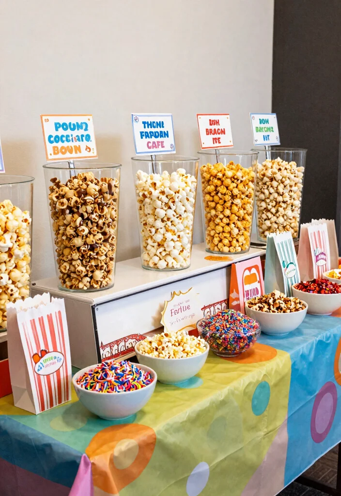 17 Popcorn Stand Ideas That Feel Fun & Festive - 4. Popcorn Bar for Celebrations 1