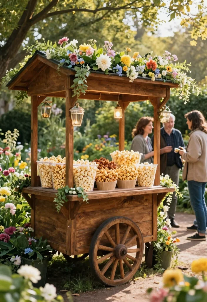 17 Popcorn Stand Ideas That Feel Fun & Festive - 5. Rustic Popcorn Stand in the Garden 1