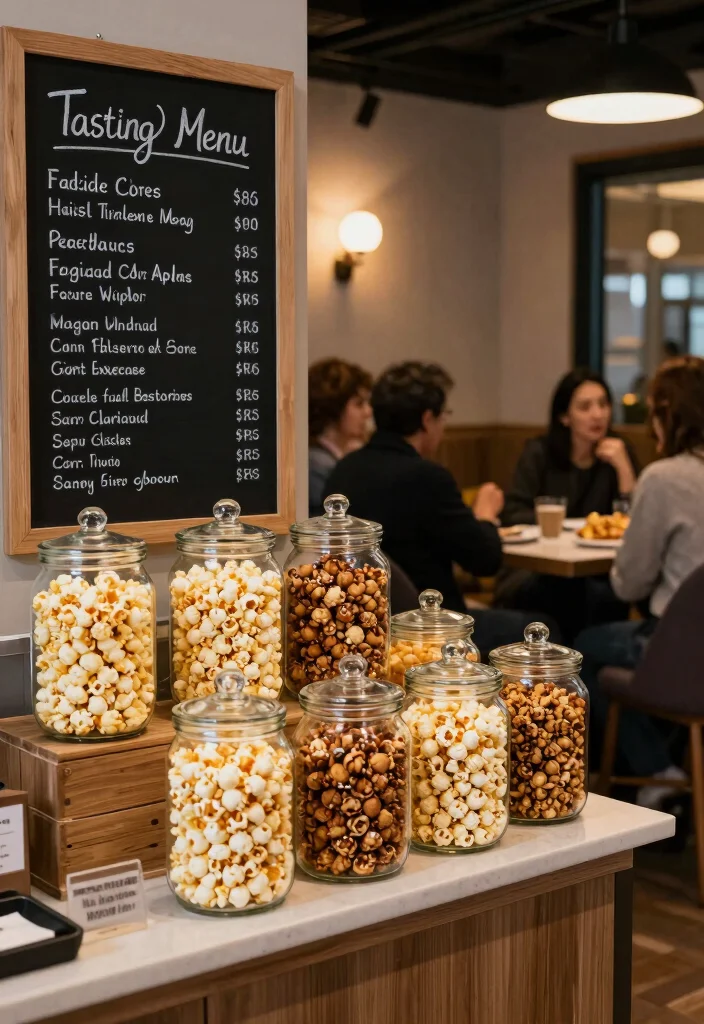 17 Popcorn Stand Ideas That Feel Fun & Festive - 8. Popcorn Stand with a Tasting Menu 1
