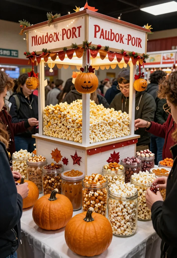 17 Popcorn Stand Ideas That Feel Fun & Festive - 9. Popcorn Stand with Seasonal Varieties 1