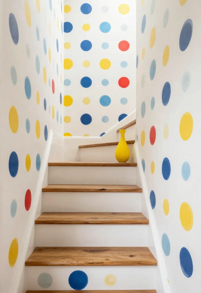 17 Wallpaper on Stairs Wall Ideas With Bold Impact - 11. Playful Polka Dots 1