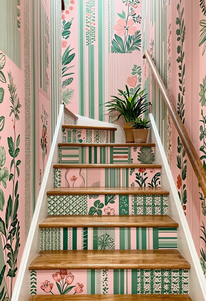 17 Wallpaper on Stairs Wall Ideas With Bold Impact - 13. Eclectic Mix and Match 1