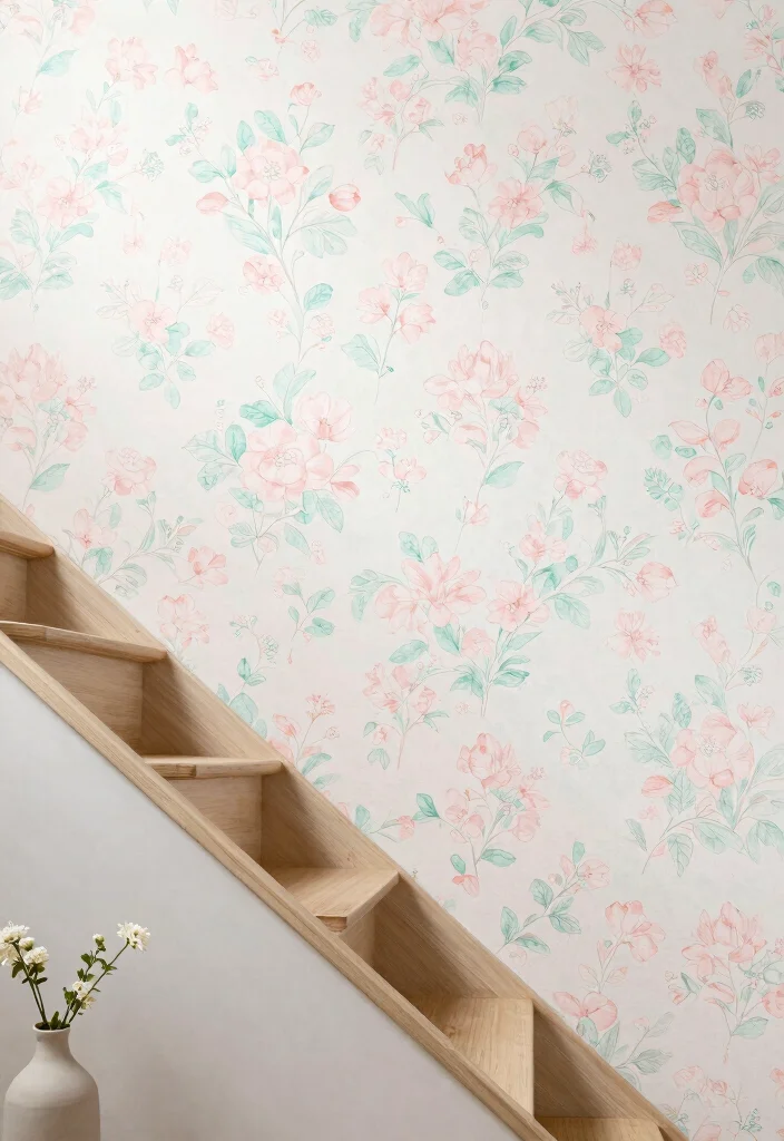 17 Wallpaper on Stairs Wall Ideas With Bold Impact - 17. Subtle Pastel Patterns 1