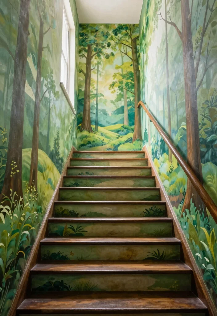 17 Wallpaper on Stairs Wall Ideas With Bold Impact - 5. Artistic Murals for a Focal Point 1