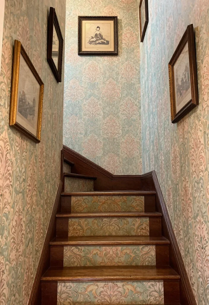 17 Wallpaper on Stairs Wall Ideas With Bold Impact - 7. Vintage-Inspired Designs 1