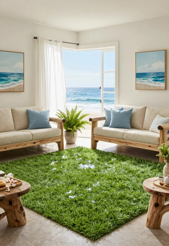 17 Wet Grass Rug Ideas With Fresh Natural Texture - 1. Coastal Charm with Wet Grass Rugs 1